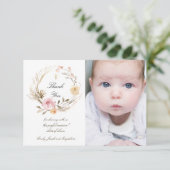 Doop dank u beige roze bloemen kaart (Staand voorkant)