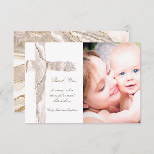 Doop dank u beige roze Heilig Kruis Kaart (Voorkant / Achterkant)