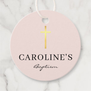 DOOP DANK U moderne gouden kruis meisje baby roze Bedankjes Labels