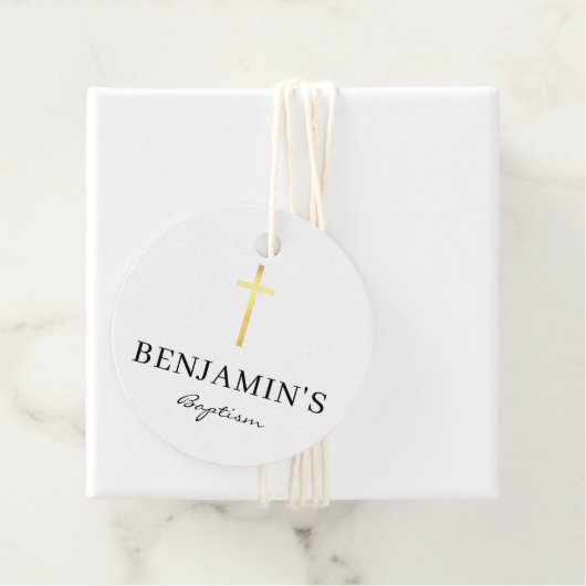 DOOP DANK U moderne gouden kruis zwart wit Bedankjes Labels (In situ)