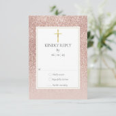 Doop doop doop Eerste Heilige Communie Roos Goud RSVP Kaartje (Staand voorkant)