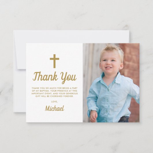 Doop doop religieuze jongen foto bedankkaart (Voorkant)