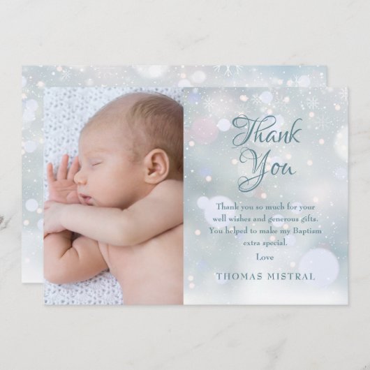 Doop, Doopfoto Elegante Winter Bedankkaart (Voorkant / Achterkant)