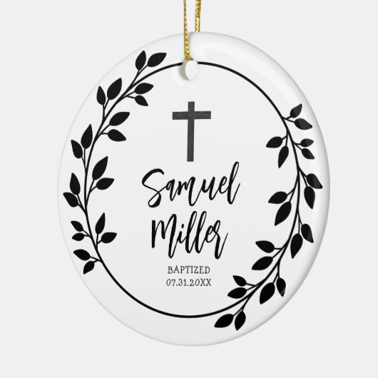 Doop doopsel zwart blad keramisch ornament (Links)