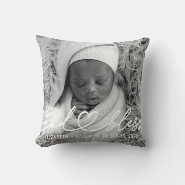 Doop Eenvoudig Elegant Modern Hart Baby Foto Kussen (Voorkant)