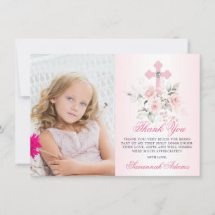 Doop Eerste Communie Confirmatie Meisje Bloem Foto Bedankkaart