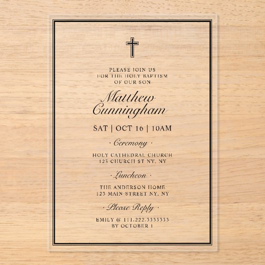 Doop Elegant Modern Cross QR-code Acryl Uitnodigingen (Voorkant)