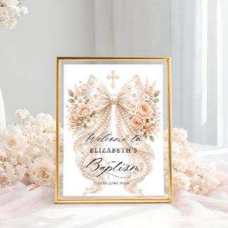 Doop Elegante Bloemboog en Parel Welkom Poster