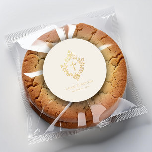 Doop Elegante Vintage Wapen Ivory Nep Goud Folie Ronde Sticker