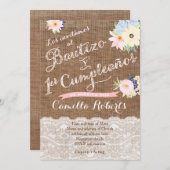 Doop en 1e verjaardag, uitnodigingen voor meisje (Voorkant / Achterkant)