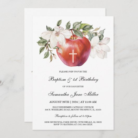 Doop en Eerste Verjaardag Apple Sjabloon Kaart (Voorkant / Achterkant)