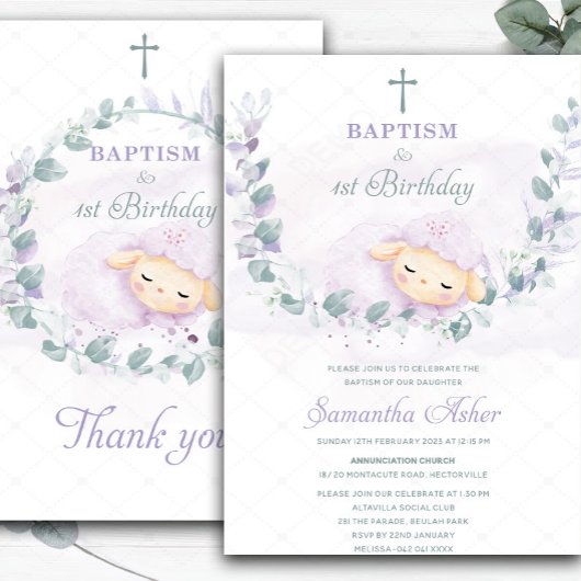 Doop en eerste verjaardag Lam Uitnodiging 