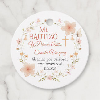 Doop en eerste verjaardag Roze Bloemen Bautizo Bedankjes Labels