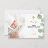 Doop eucalyptus aangepaste foto wit goud bedankkaart (Voorkant)