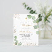 Doop eucalyptus goud blush uitnodiging (Staand voorkant)