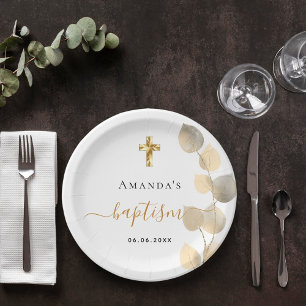 Doop eucalyptus goudwit elegant papieren bordje