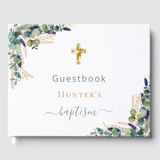Doop eucalyptus groen aangepaste foto gastenboek (Voorkant)