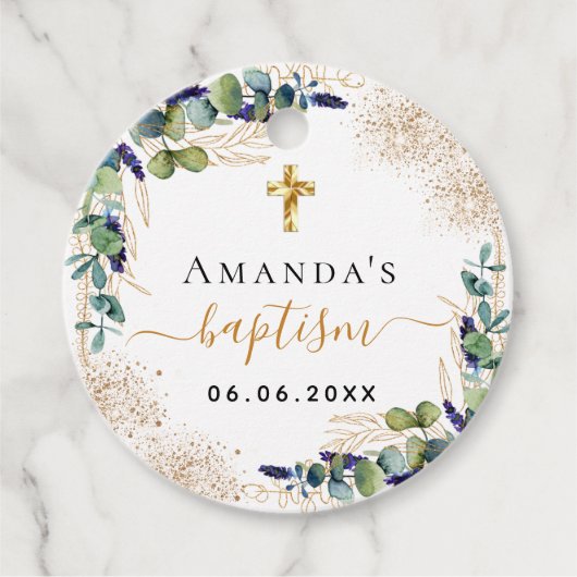 Doop eucalyptus groen glitters monogram  bedankjes labels (Voorkant)