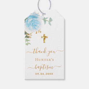 Doop eucalyptus lichtblauw jongen bedankt cadeaulabel