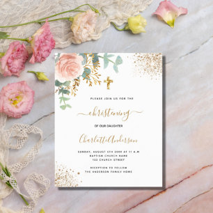 Doop eucalyptus roze budget uitnodiging flyer