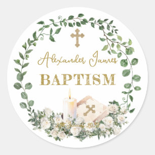 Doop Eucalyptus Rozen Kruis Ronde Sticker