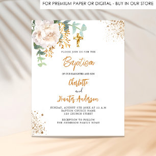 Doop eucalyptus tweeling bloemen budget uitnodigin flyer
