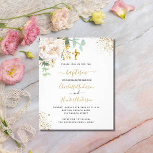 Doop eucalyptus tweeling bloemen budget uitnodigin flyer