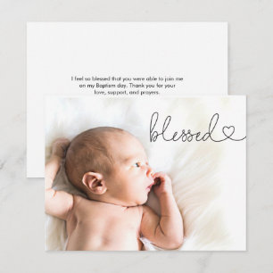 Doop Foto baby met gezegende hart script Minimaal Bedankkaart