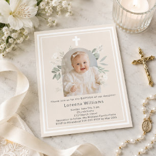 Doop foto bloemen champagne meisje uitnodiging