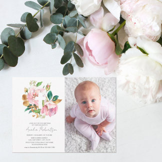 Doop Foto Bloemen Meisje Waterverf Kaart