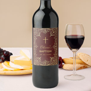 Doop  Goud Bourgogne Rood Elegant Wijn Etiket