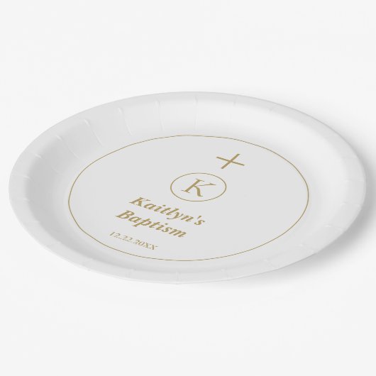 Doop Goud Wit Monogram Initialen Elegant Cool Papieren Bordje (Gekanteld)