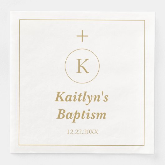 Doop Goud Wit Monogram Initialen Elegant Cool Servet (Voorkant)