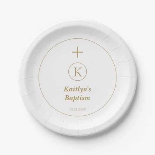 Doop Goud Wit Monogram Initialen Elegant Schattige Papieren Bordje (Voorkant)