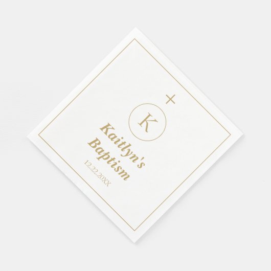 Doop Goud Wit Monogram Initialen Elegant Schattige Servet (Hoek)