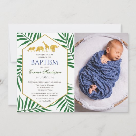 Doop Groen Blad Oerwoud Safari Fotouitnodiging Kaart (Voorkant)