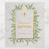 Doop Groen Faux Goud Kruis Marmer Botanisch Wijn Etiket (Enkel label)