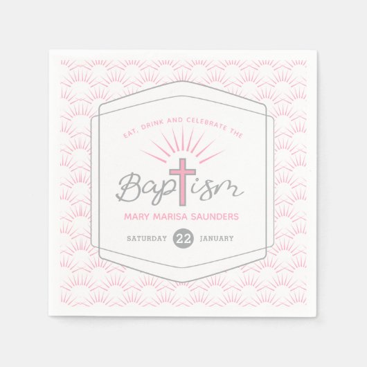 Doop halo en kruis aangepaste roze servet (Voorkant)