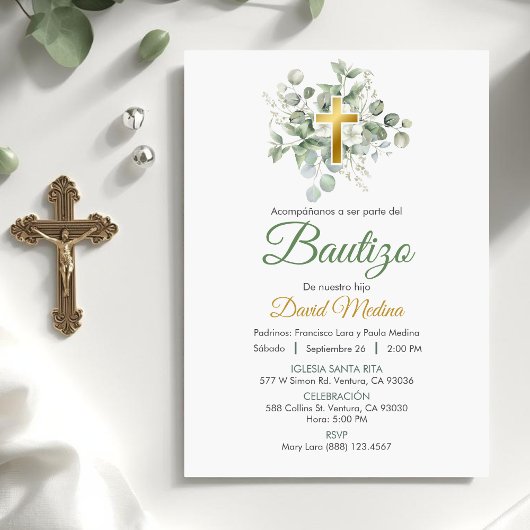 Doop in het Spaans Schattige Waterverf Groen blad Kaart