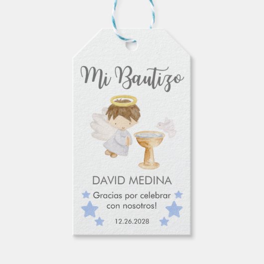 Doop in het Spaans Waterverf Angel Cadeaulabel (Voorkant)