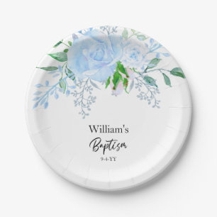 Doop Jongen Blauw Bloem Papier Borden Papieren Bordje