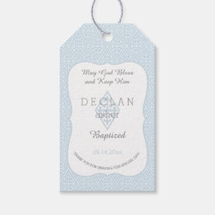 doop   Jongen Blauw Fleur de Lis  Kruis Cadeaulabel