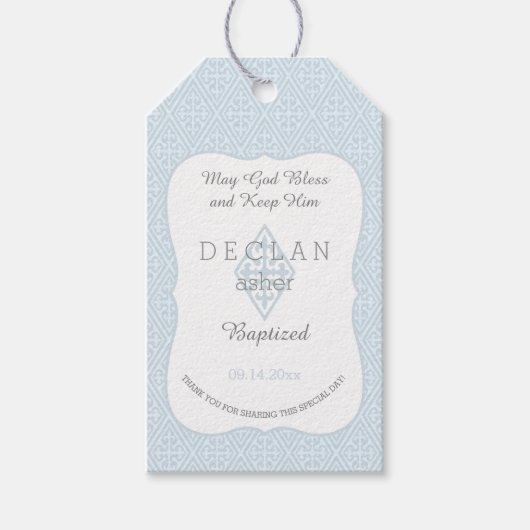 doop | Jongen Blauw Fleur de Lis  Kruis Cadeaulabel (Voorkant)