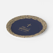 Doop Jongen Navy Blauw Goud Rozen Script Papieren Bordje (Gekanteld)