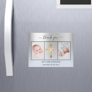 Doop jongen zilveren blauwe foto dank u magneet magnetische uitnodiging