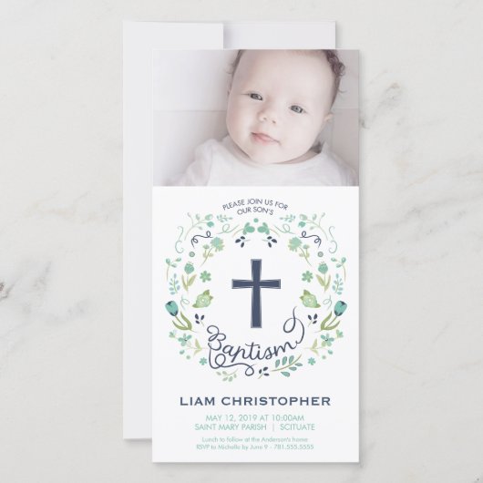 Doop-, kerkgang Foto Kaart Uitnodiging - Jongen (Voorkant)