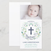 Doop-, kerkgang Foto Kaart Uitnodiging - Jongen (Voorkant / Achterkant)