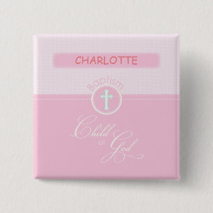 Doop kleindochter, aangepaste naam, roze kind o vierkante button 5,1 cm