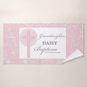 Doop kleindochter roze kant gepersonaliseerd badhanddoek