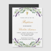 Doop lavendel viool bloem eucalyptus luxe magnetische uitnodiging (Voorkant / Achterkant)